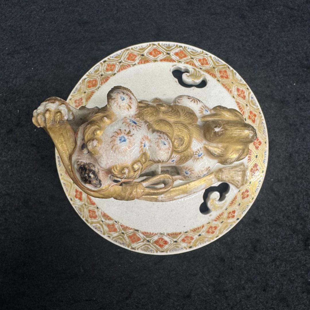 希少！薩摩焼 武将図 金彩香炉 獅子摘 古薩摩 箱付 名家旧蔵 明治時代 耳キズ