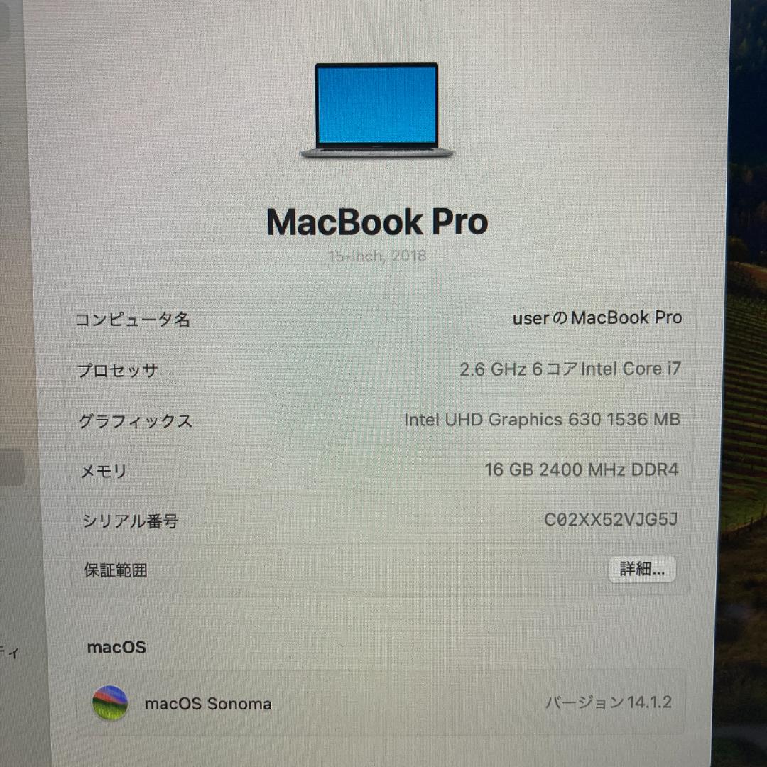 Apple MacBook Pro i7ノートパソコン 15インチ 16GB