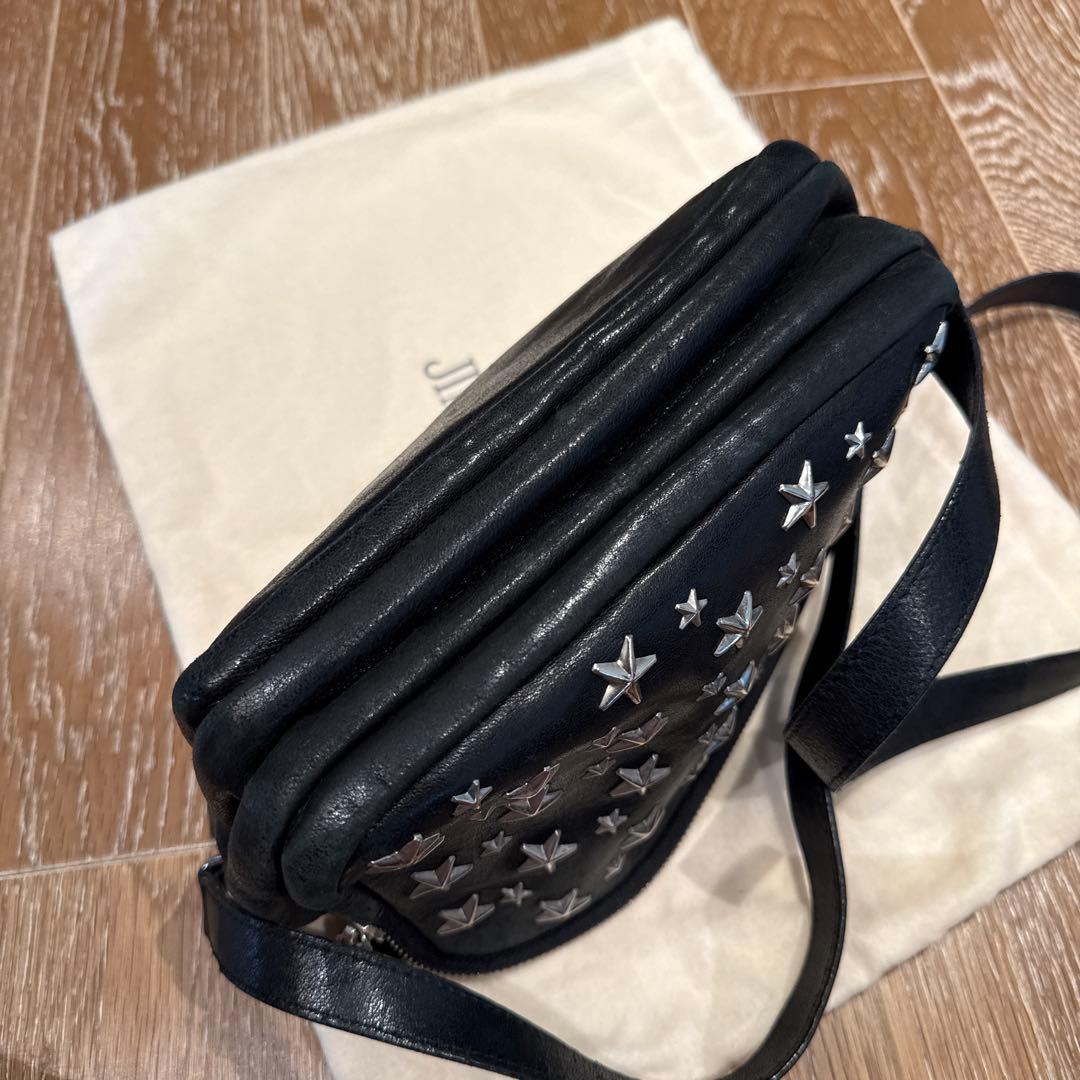 JIMMY CHOO ショルダーバッグ 黒 星 スタッズ サイドロゴ