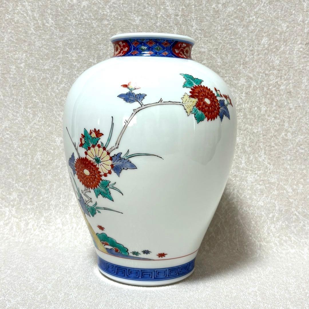 十四代 酒井田柿右衛門 染錦 花鳥文 花瓶 共箱 有田焼