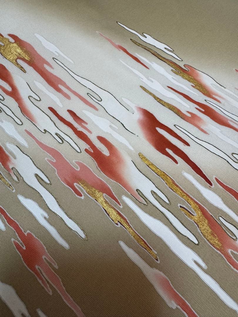 【銘品新品】京都老舗銘店「ゑり善」高級塩瀬帯 ベージュ色「褄霞文様」手描き友禅