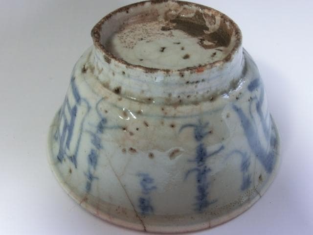 鉢■古い中国染付茶碗 人物絵 青華 経年貫入 茶碗 古碗 古玩 時代物 骨董品■