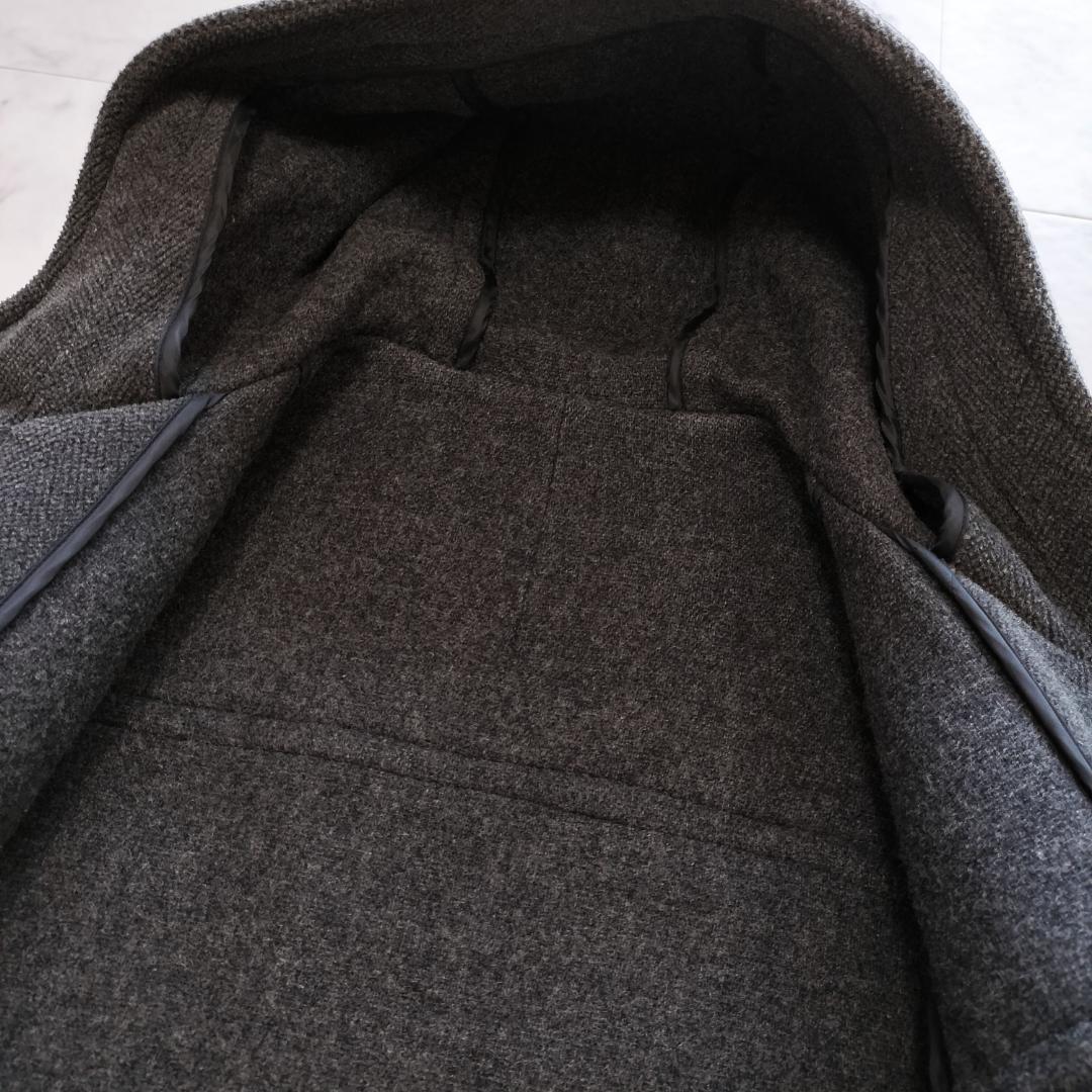 希少 moorbrook生地 ウールヘリンボーンダッフルコート チャコールグレー