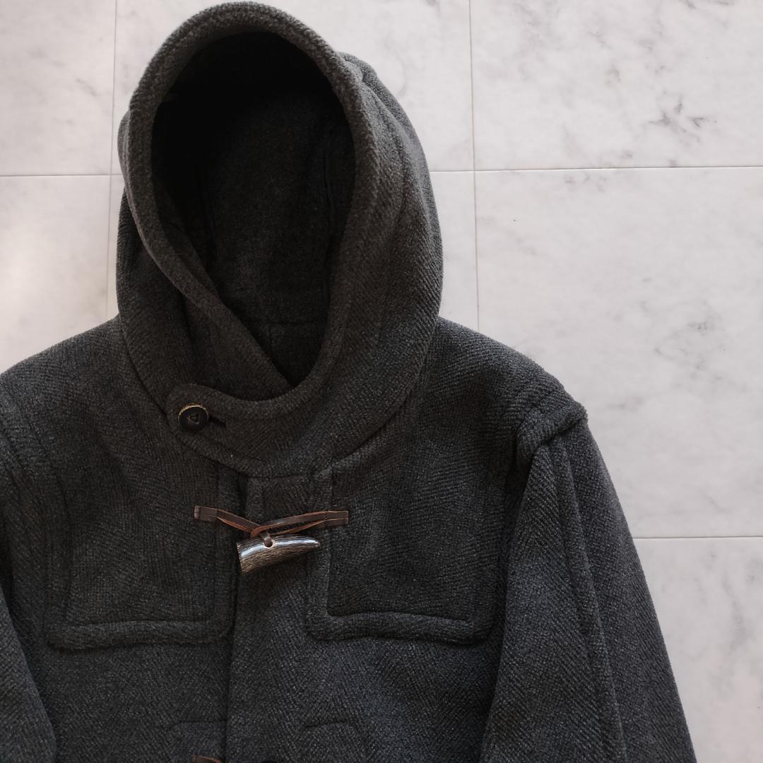 希少 moorbrook生地 ウールヘリンボーンダッフルコート チャコールグレー