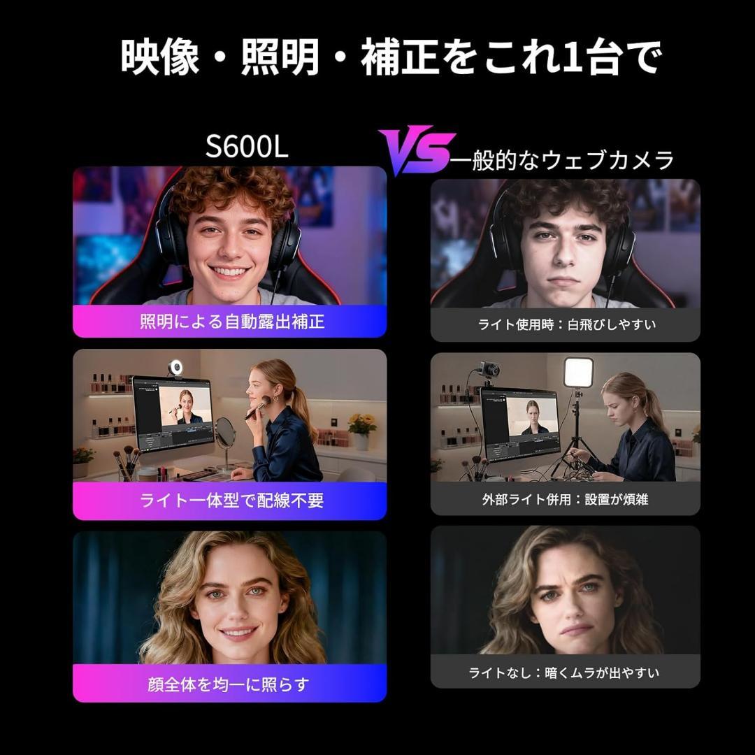 【EMEET】S600L 4K Webカメラ リングライト一体型 自動露出