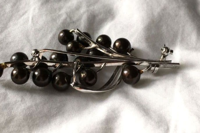ビンテージ　黒真珠　シルバー　ブローチ　SILVER　ブラックパール