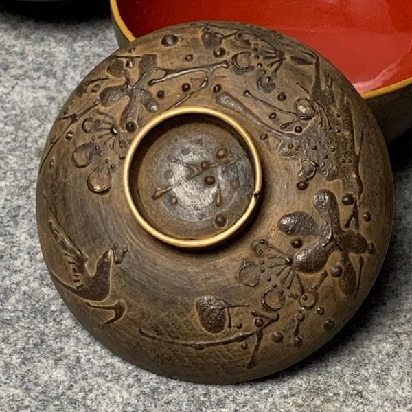 会津塗鉄錆塗木製蒔絵富士山吸物椀4個[B34145]