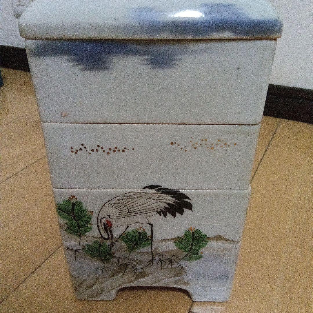 重箱 鶴 　金彩　松　富士　陶磁器　 重箱　段重 吉祥 縁起 ビンテージ明治時代