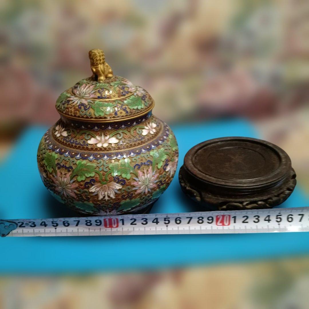 中国美術　七宝焼（景泰藍）金獅子香炉.沈香壺 昭和レトロアンティーク