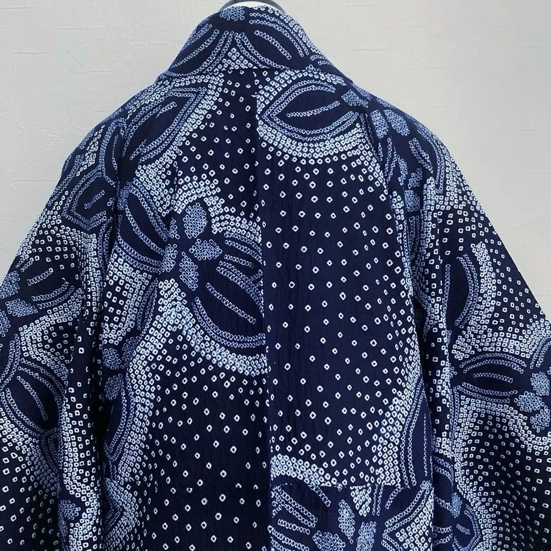 有松絞り　手縫い上質浴衣　濃紺　身丈159cm 未使用しつけ付　No.5-78