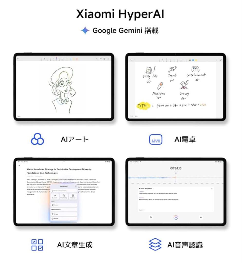 Xiaomi Pad 7 グレー　8GB+128GB フィルム貼り付け済み