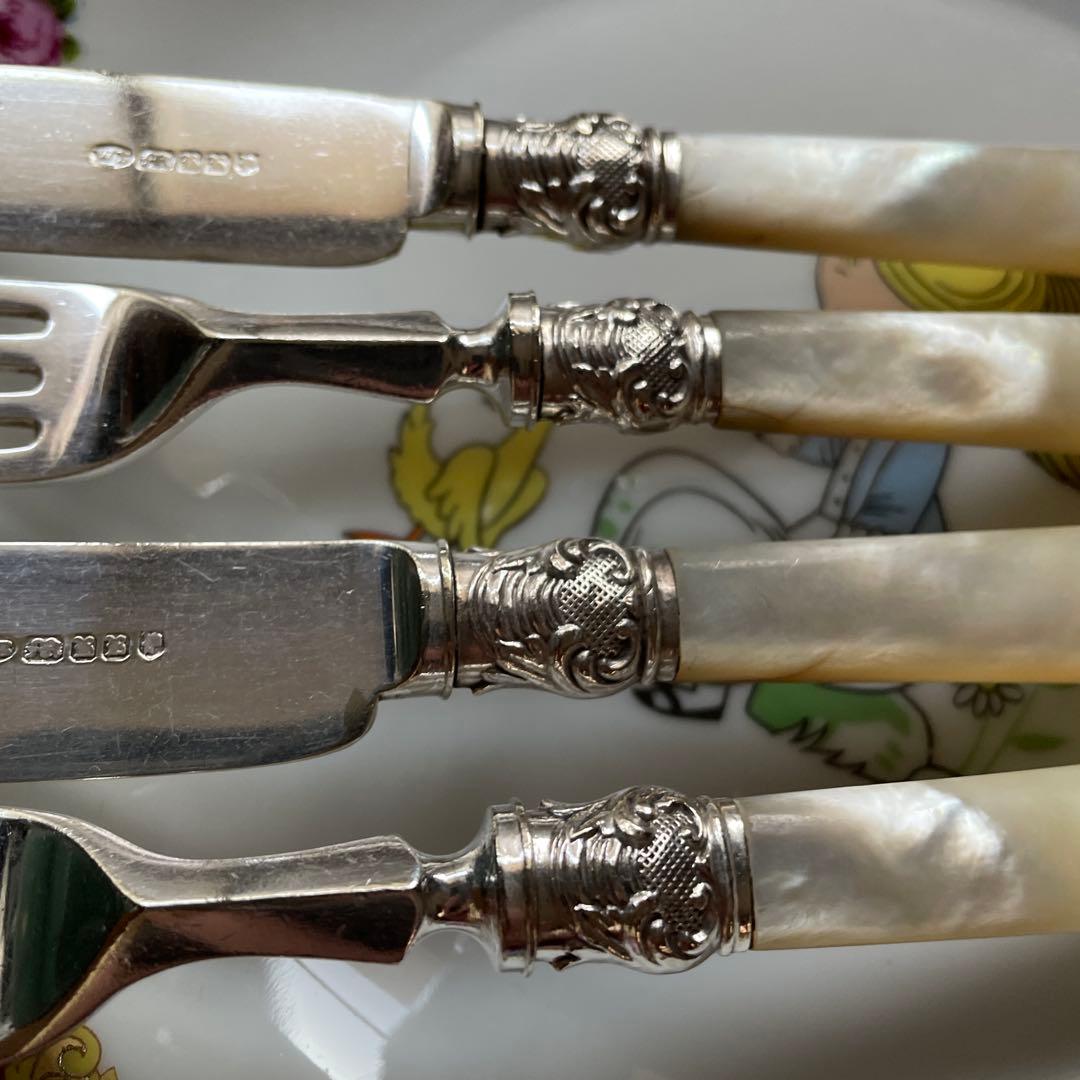 英国　マザーオブパール　白蝶貝　ナイフ＆フォーク　4本　アンティーク