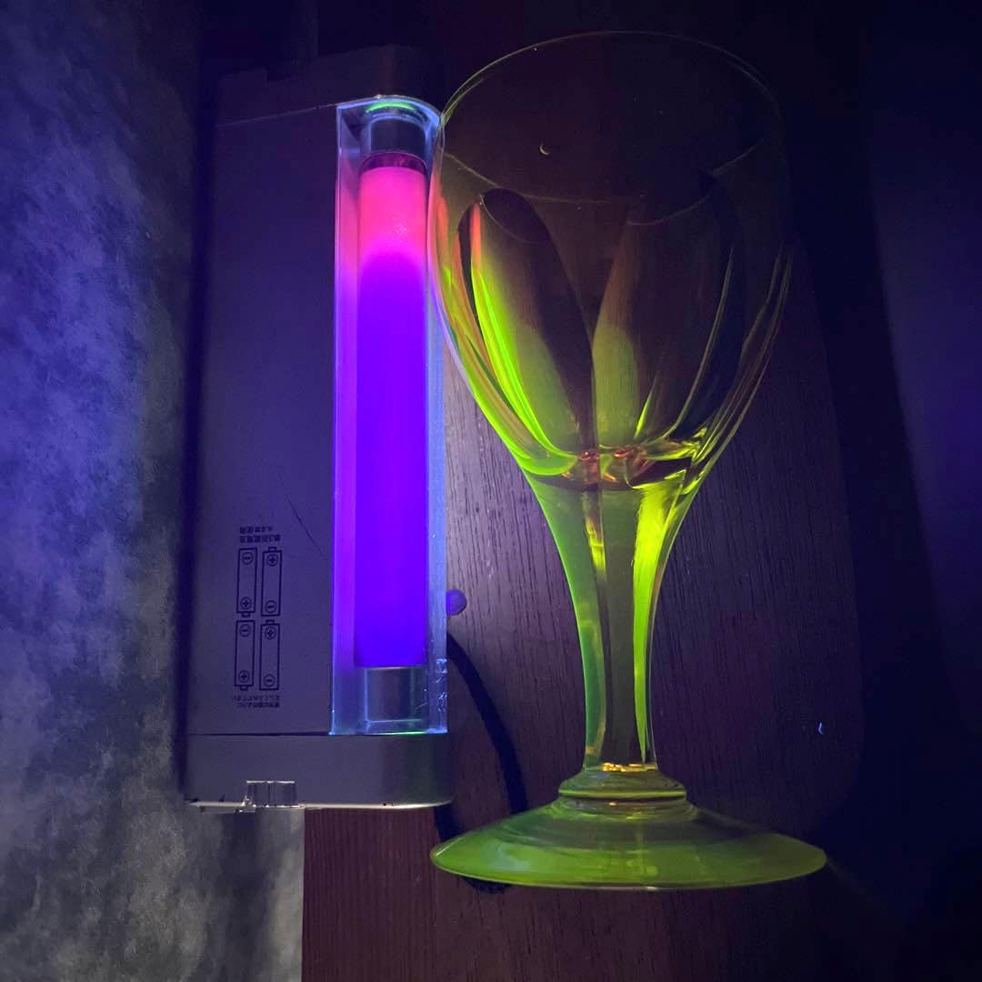 骨董　時代ガラス　希少鼈甲色　ライトアンバー飴色　オーバルカット　切子　ウラン