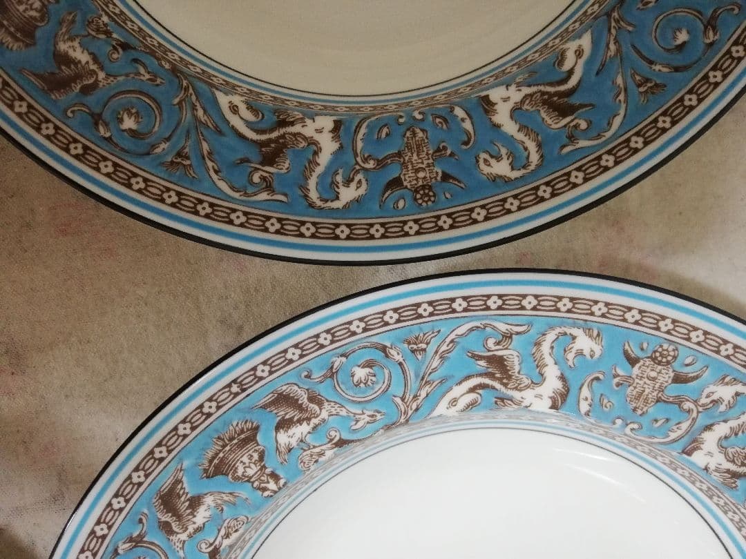 未使用　ウェッジウッド　黒壺　スープ皿　深皿　フロレンティーンターコイズ　6枚