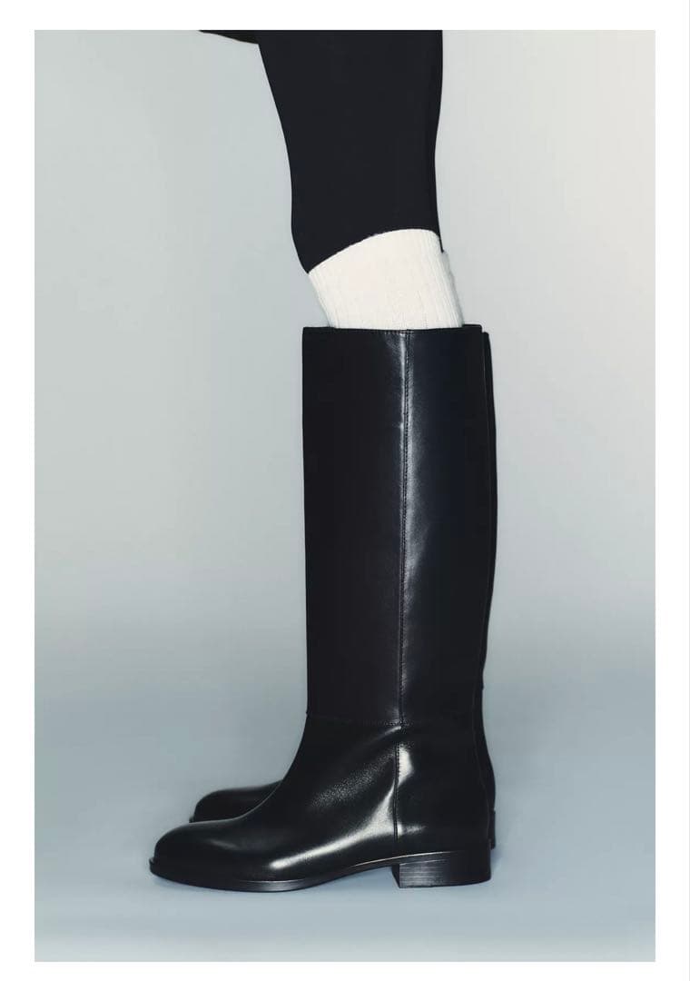 ZARA フラットリアルレザーブーツ　41 26.6㎝
