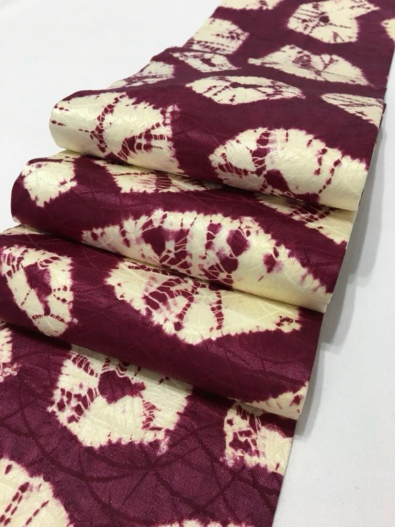 手蜘蛛絞り【名古屋帯】正絹　赤紫色　訳あり商品