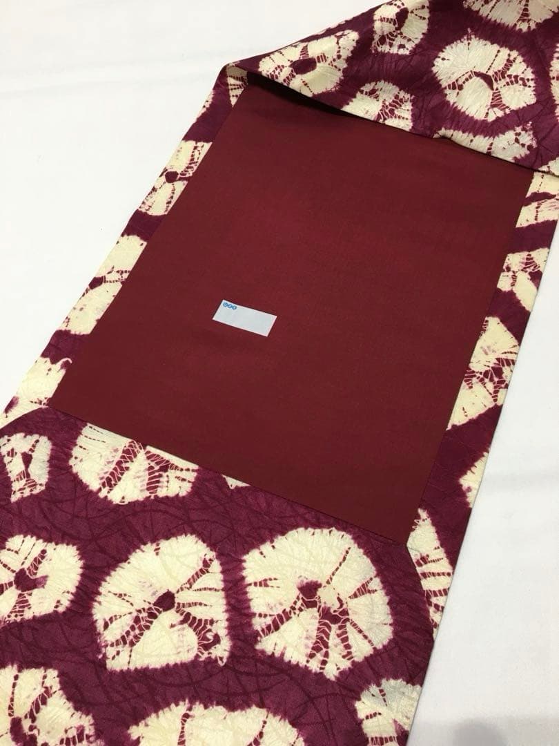 手蜘蛛絞り【名古屋帯】正絹　赤紫色　訳あり商品