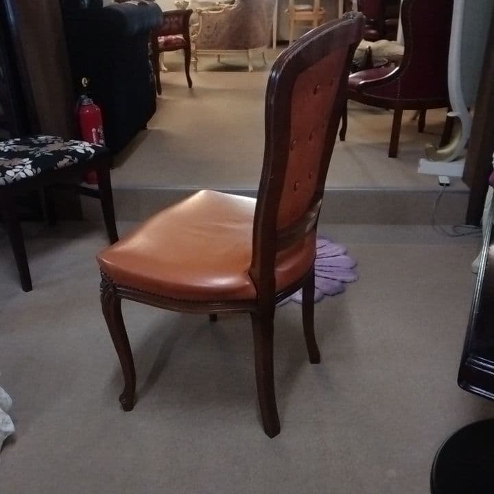 2脚セット　イタリア製　クラシック　ネコ脚　ロココ調チェア　本革張り　着座不可