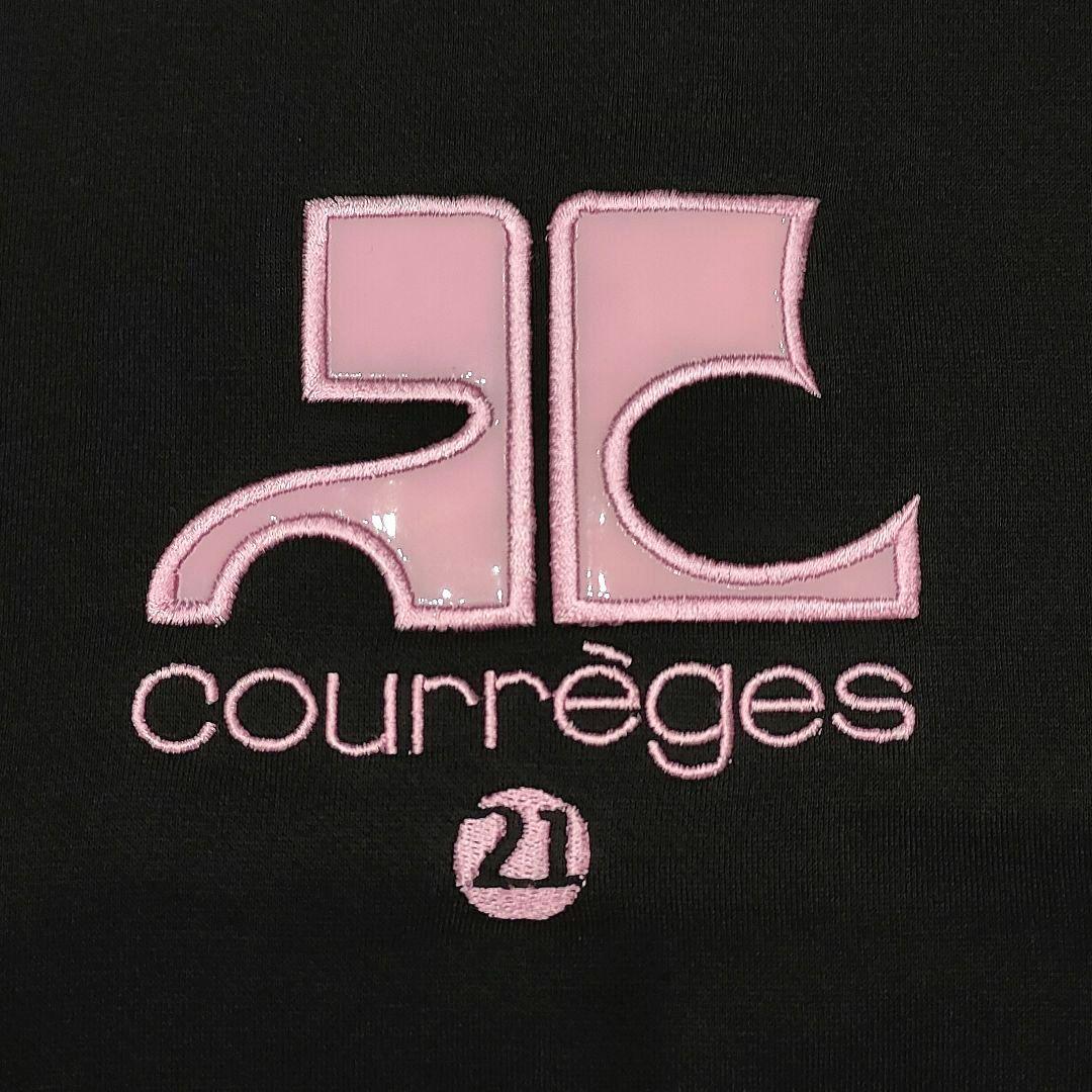 Courreges トレーナー スウェット ロゴ エナメル 黒 ピンク M