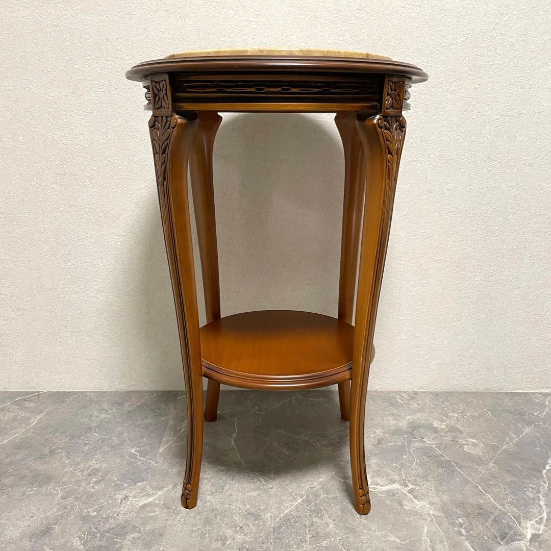 イタリア製　天板大理石　花台　サイドテーブル　木彫刻　飾り台　猫脚