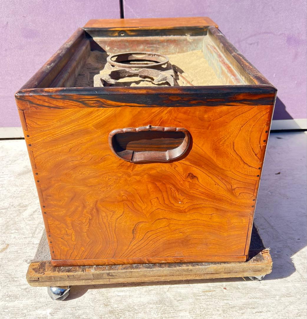 木製火鉢 引き出し付き ガラス蓋