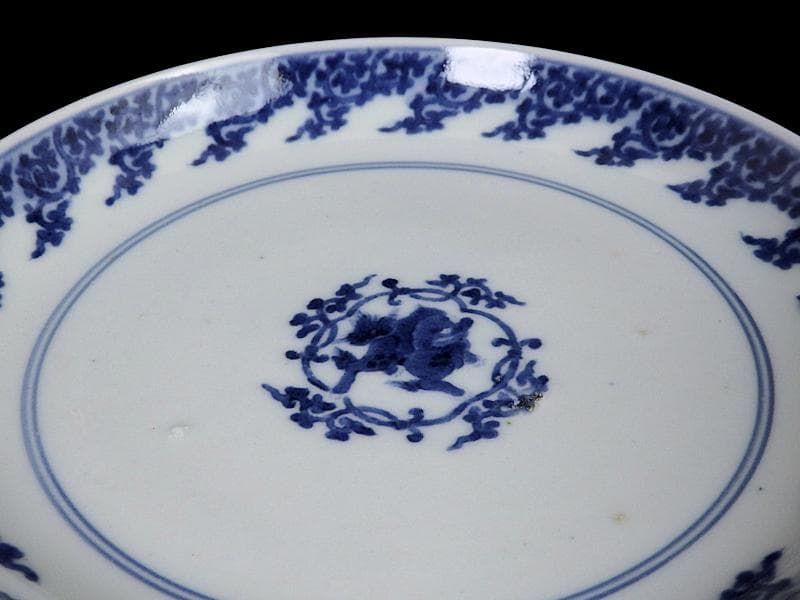 古伊万里　型紙摺　獅子唐草の図　６寸半皿　元禄期　A302AS-DBw