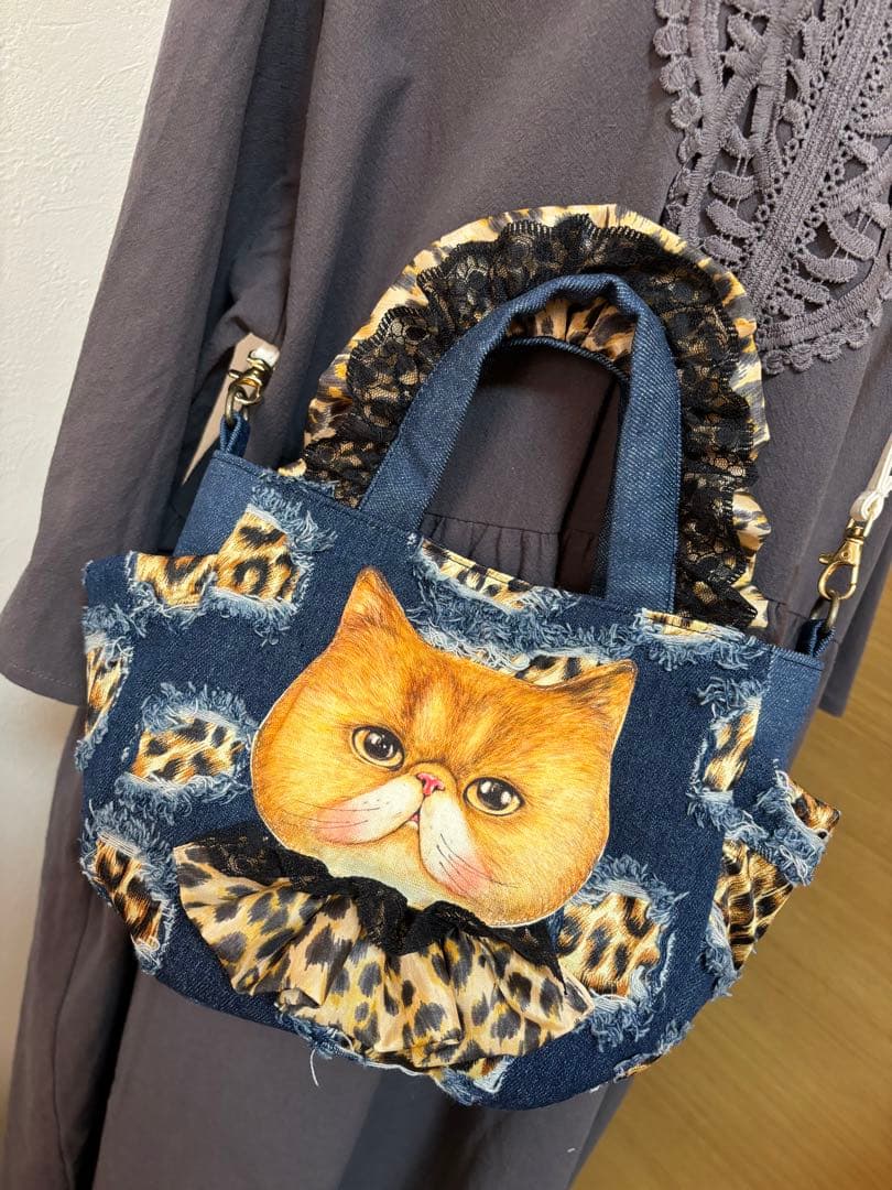 m*︎様 クムくん★レオパード＆クラッシュデニム★チューリップバッグ☆ コヤンイ