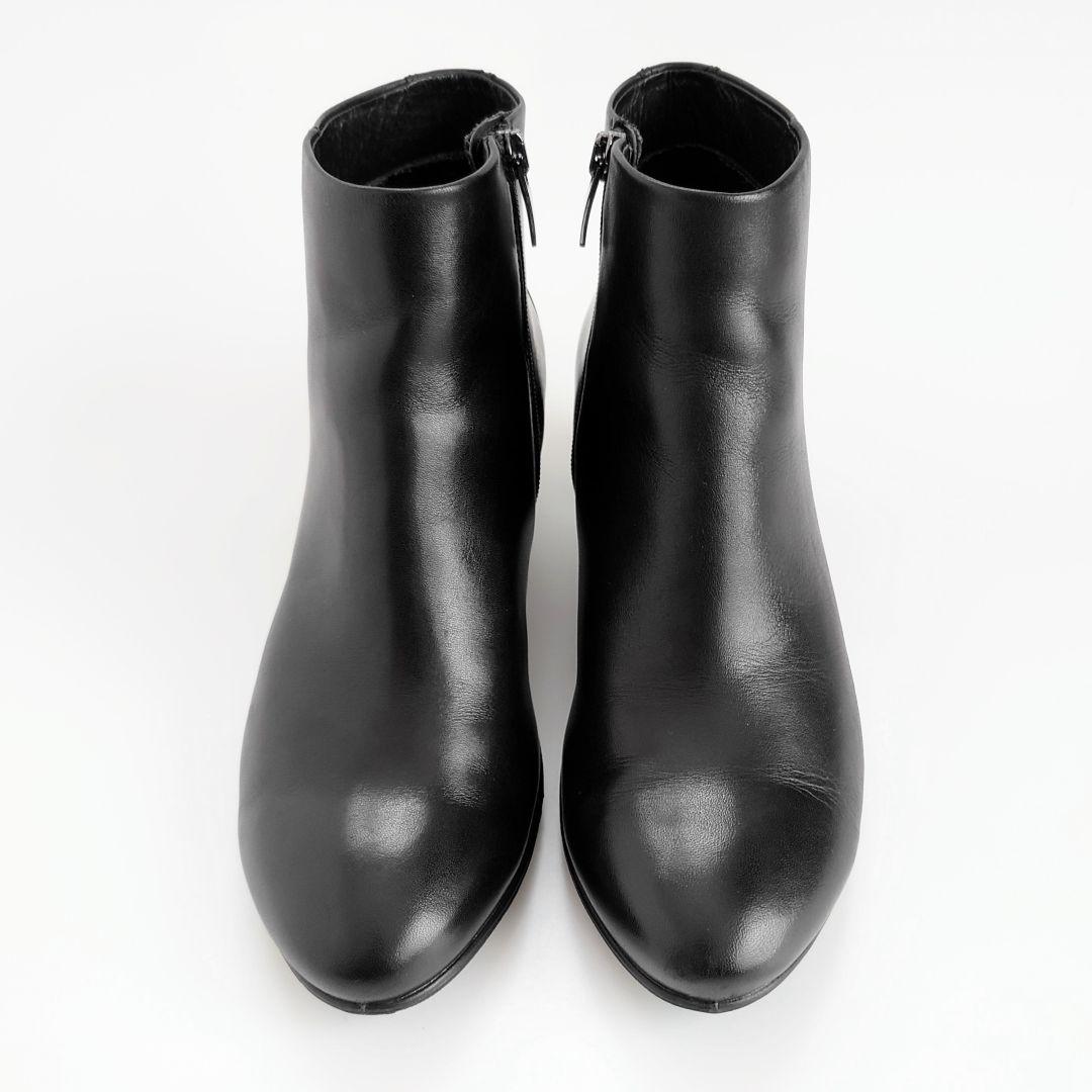 美品 エコー スカルプテッド 45 アンクルブーツ サイドジップ ブラック 本革