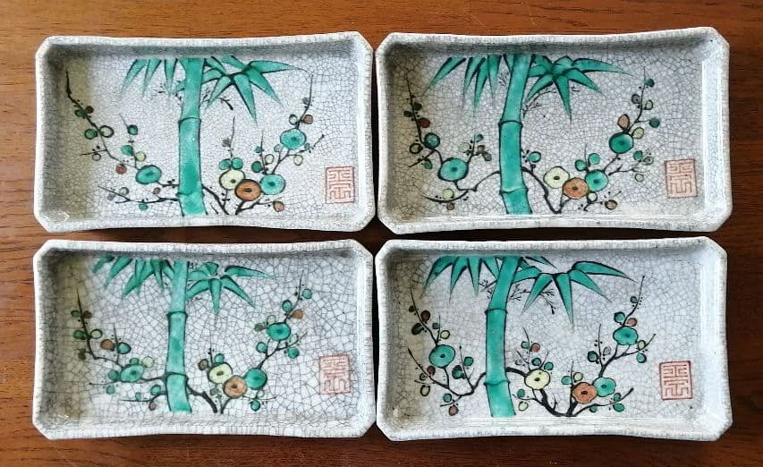 色絵角皿+猪口　5客