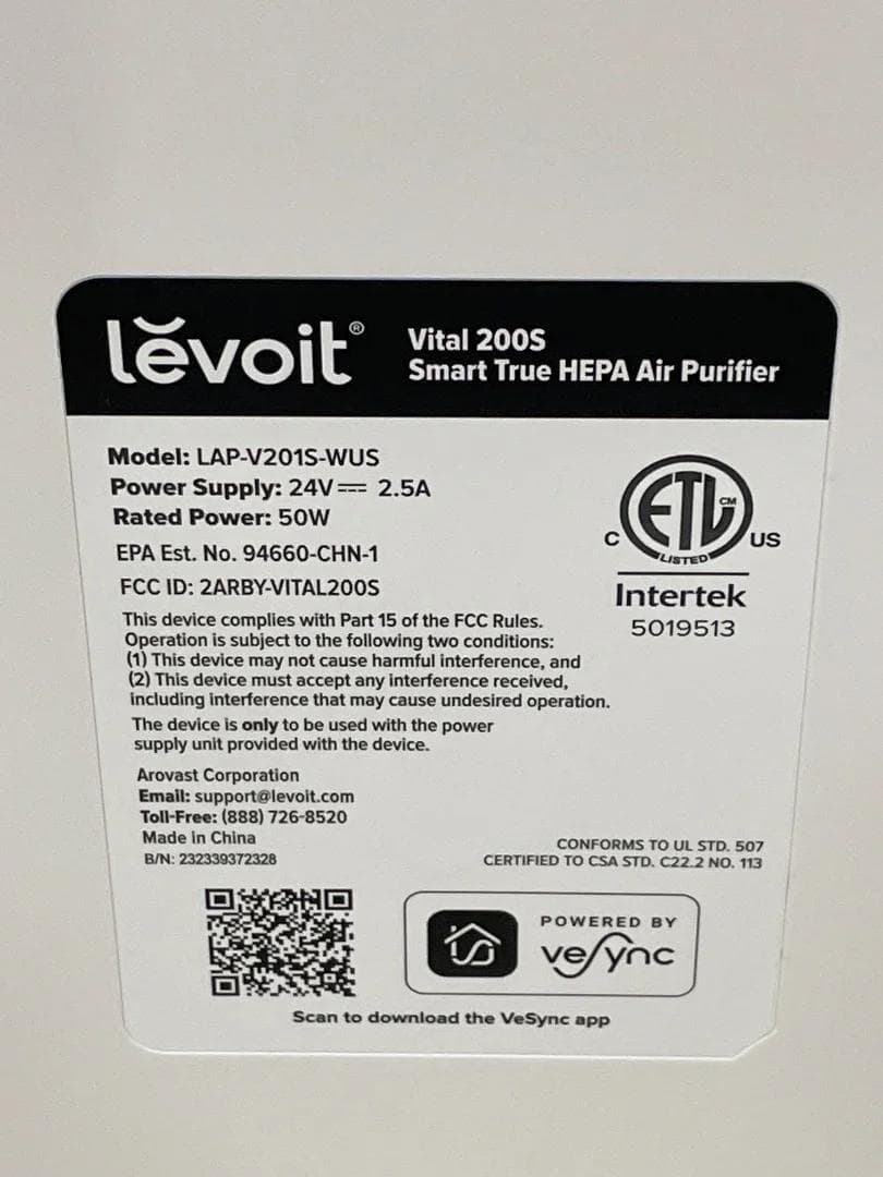 Levoit 空気清浄機 LAP-V201S-WUS ホワイト　「6574