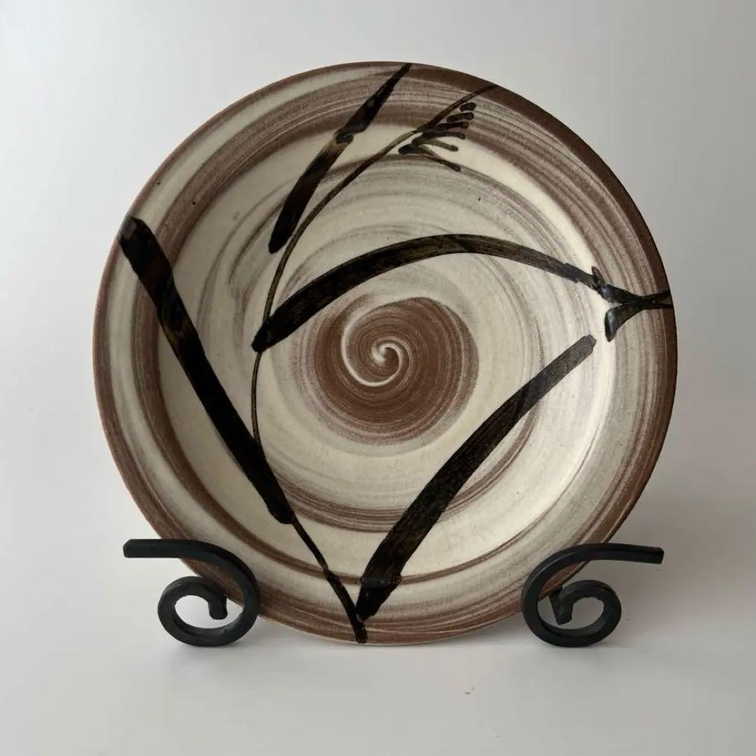 中里太郎右衛門窯　絵唐津額皿　「沢瀉、鷺」　美品