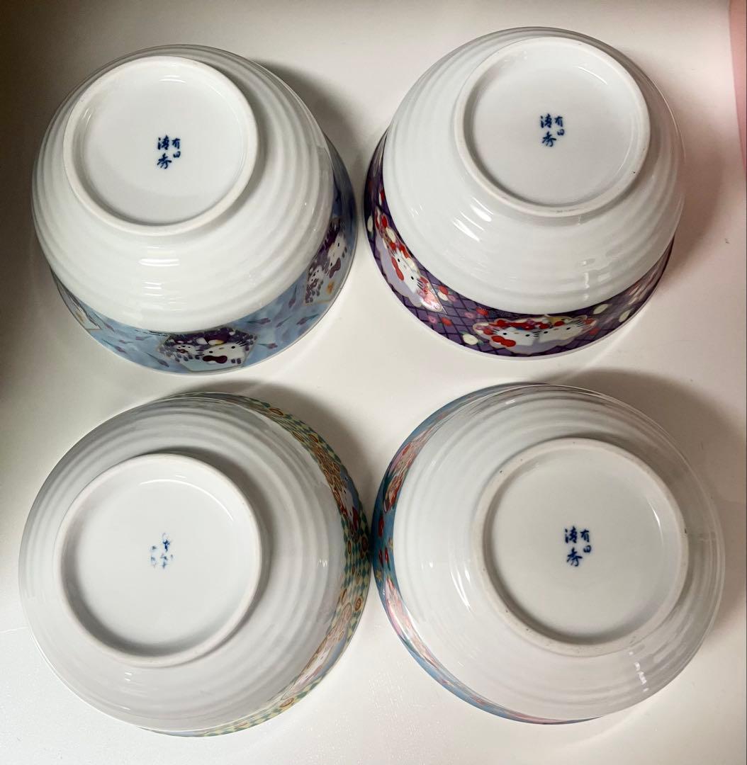 【未使用】ハローキティ ラーメンめぐり　有田焼　丼４個セット