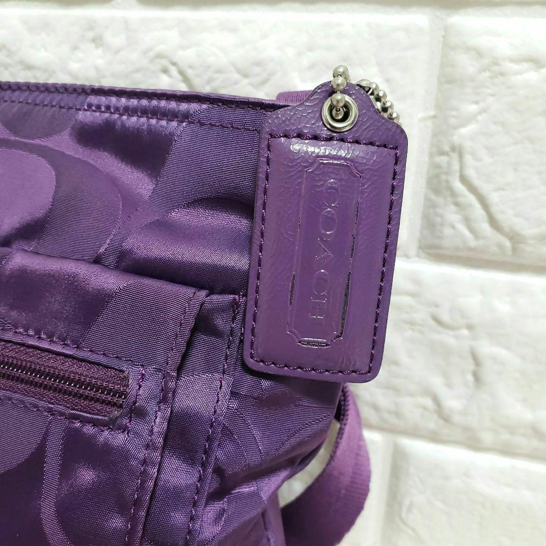 COACHコーチシグネチャー ナイロン クロスボディショルダーバッグパープル美品