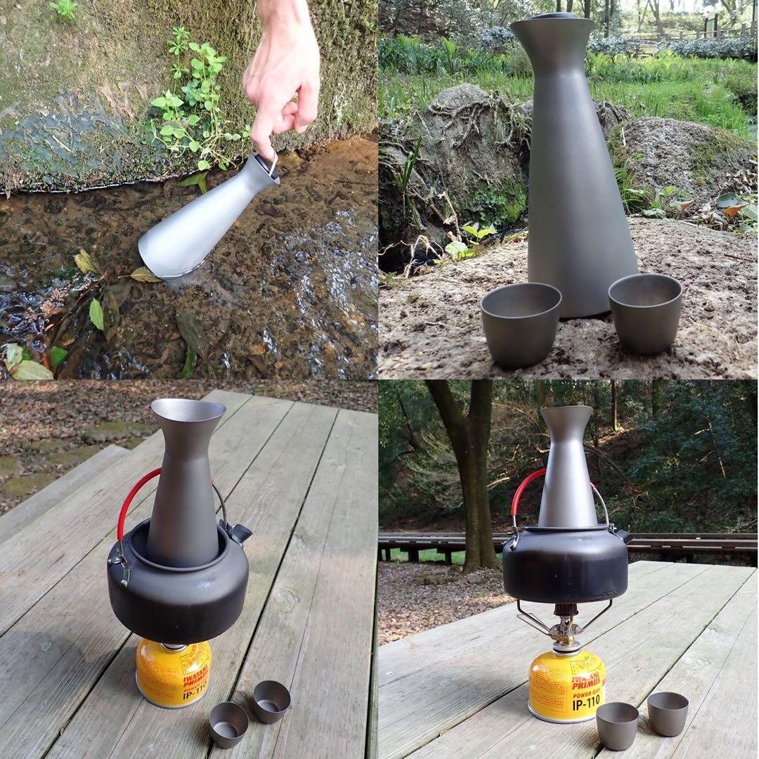 チタンとっくりtitanium 徳利 酒筒 熱燗 チタンおちょこ2➕ケース付き