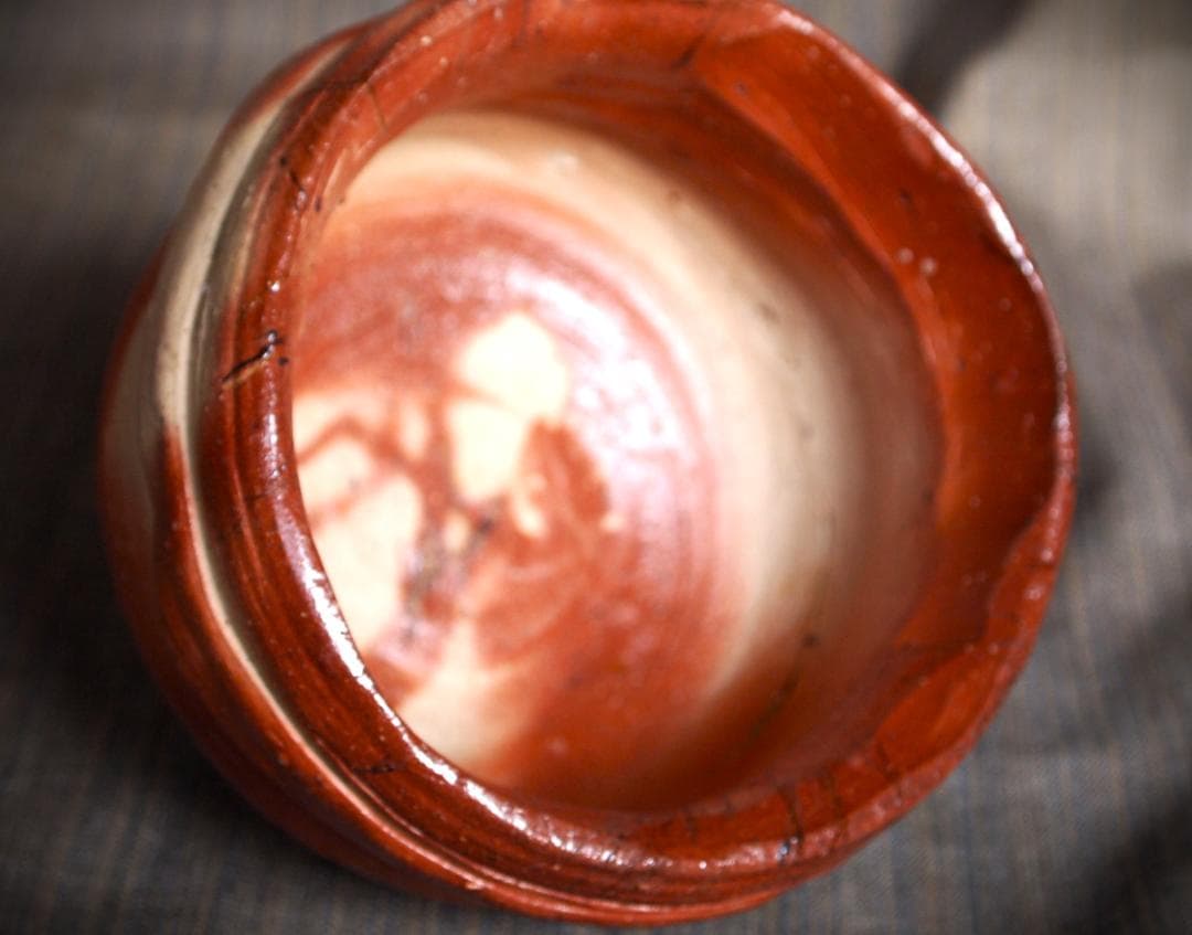 希少作★原田拾六★備前【緋襷】茶碗★共箱・布