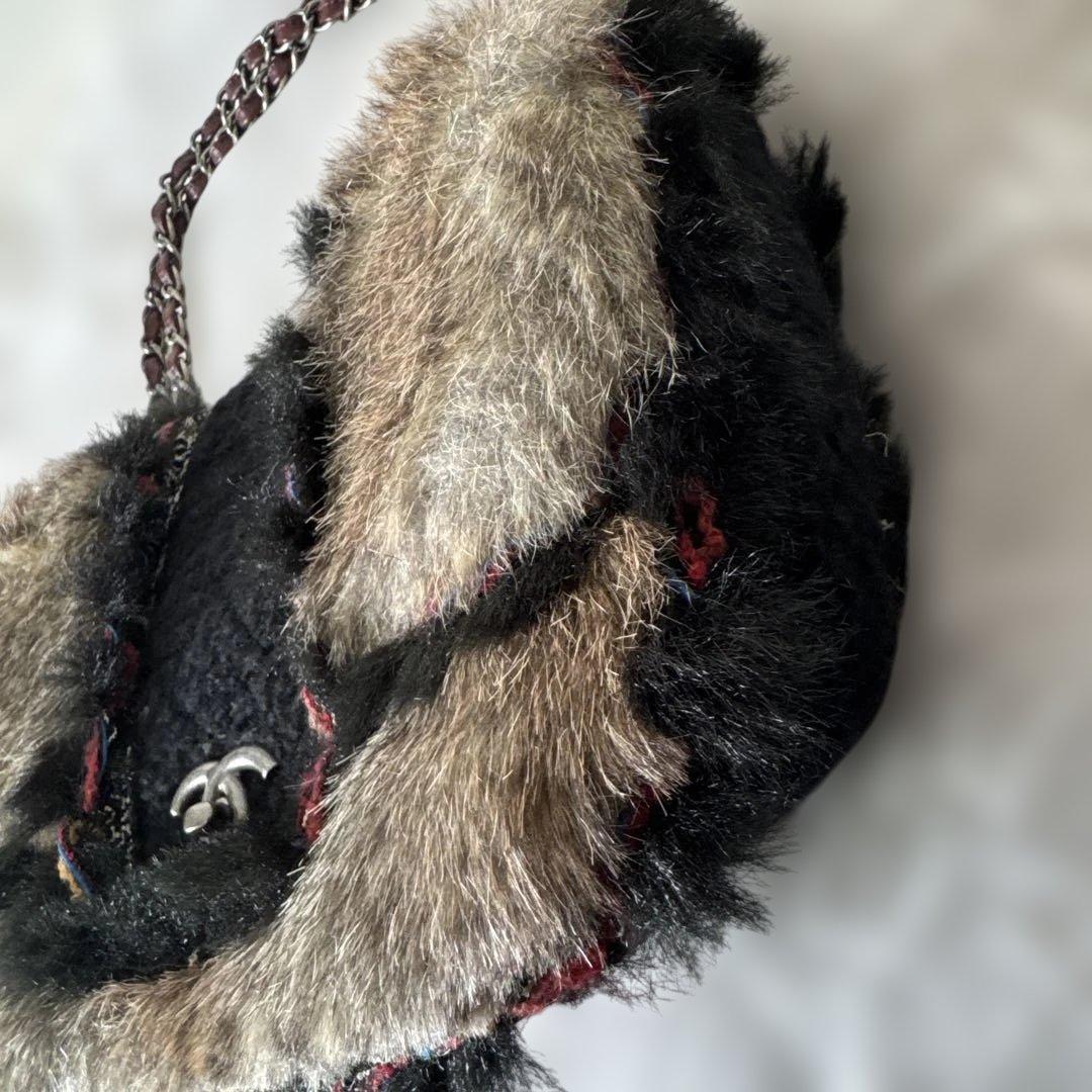 シャネルCHANEL14番台ラビットファー ツイードチェーンマルチカラー