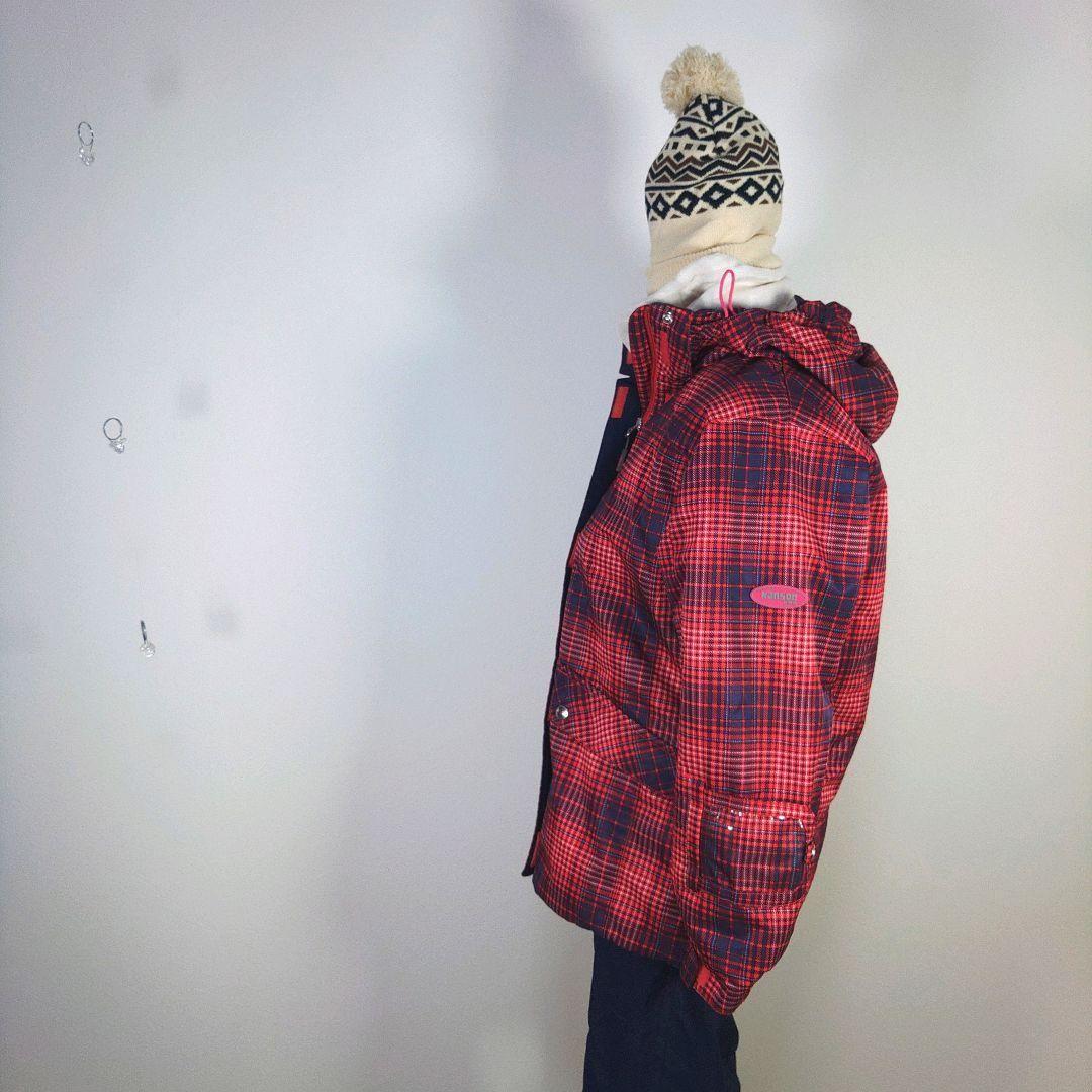スキーウェア　キッズ　子供　160cm　女の子　チェック柄　レッド　ネイビー