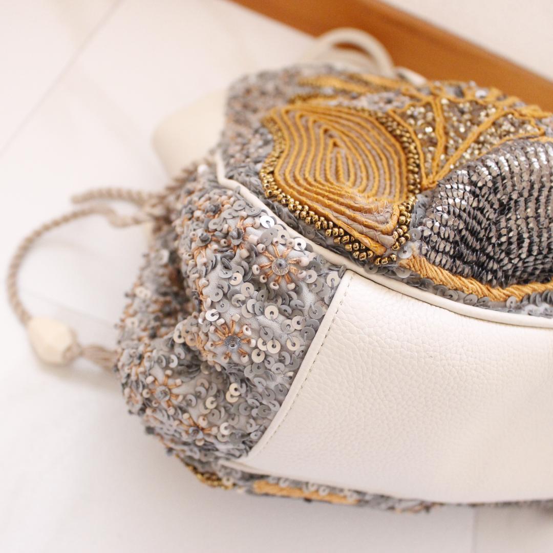 jelly様JAMIN PUECH ハンドバッグ スパンコール グレー ゴールド