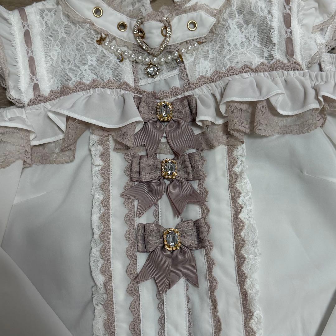 LIZLISA リズリサ 3つリボンフロントチョーカーブラウス 長袖 ピンク