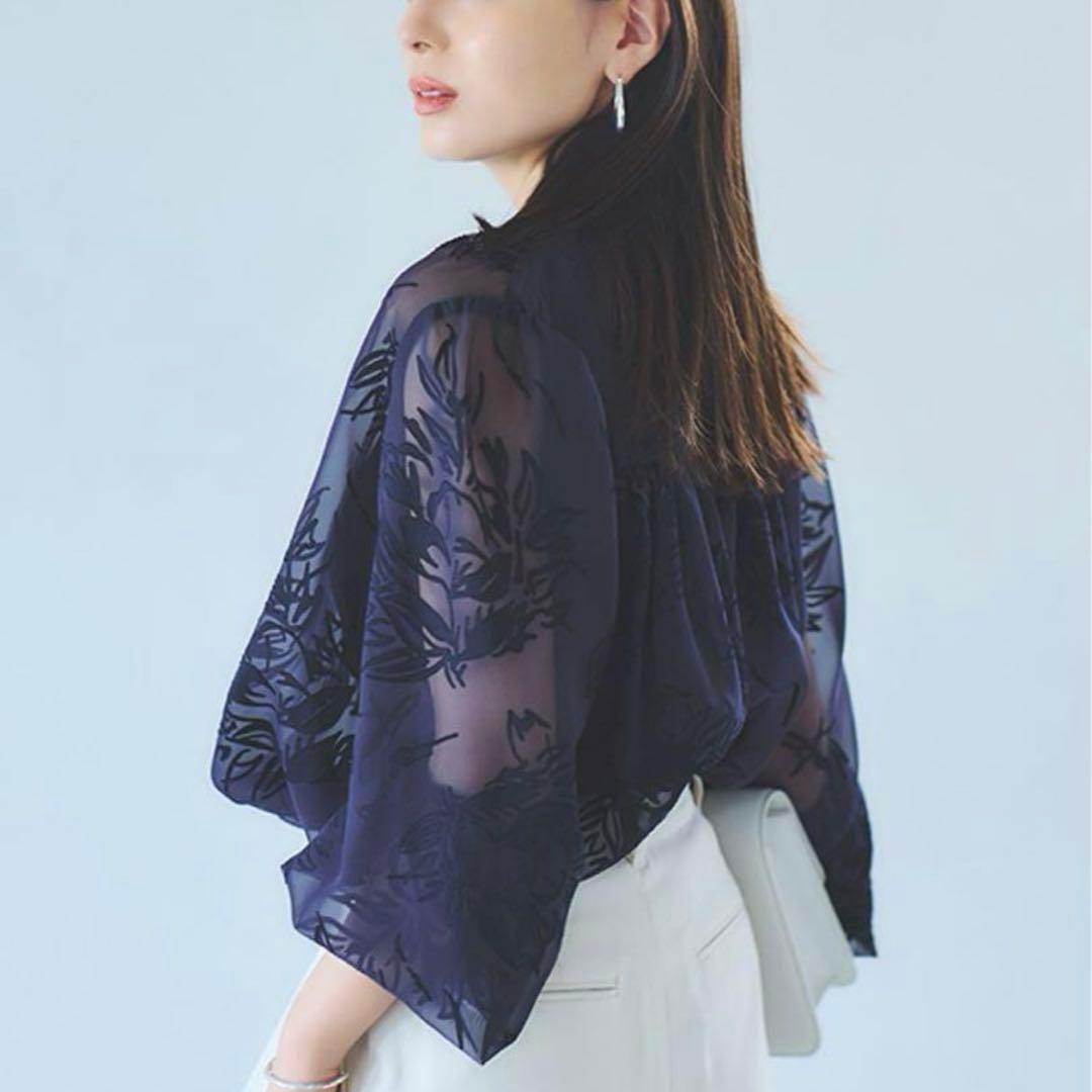 スキッパーネックオパールブラウス ネイビー アニュアンス