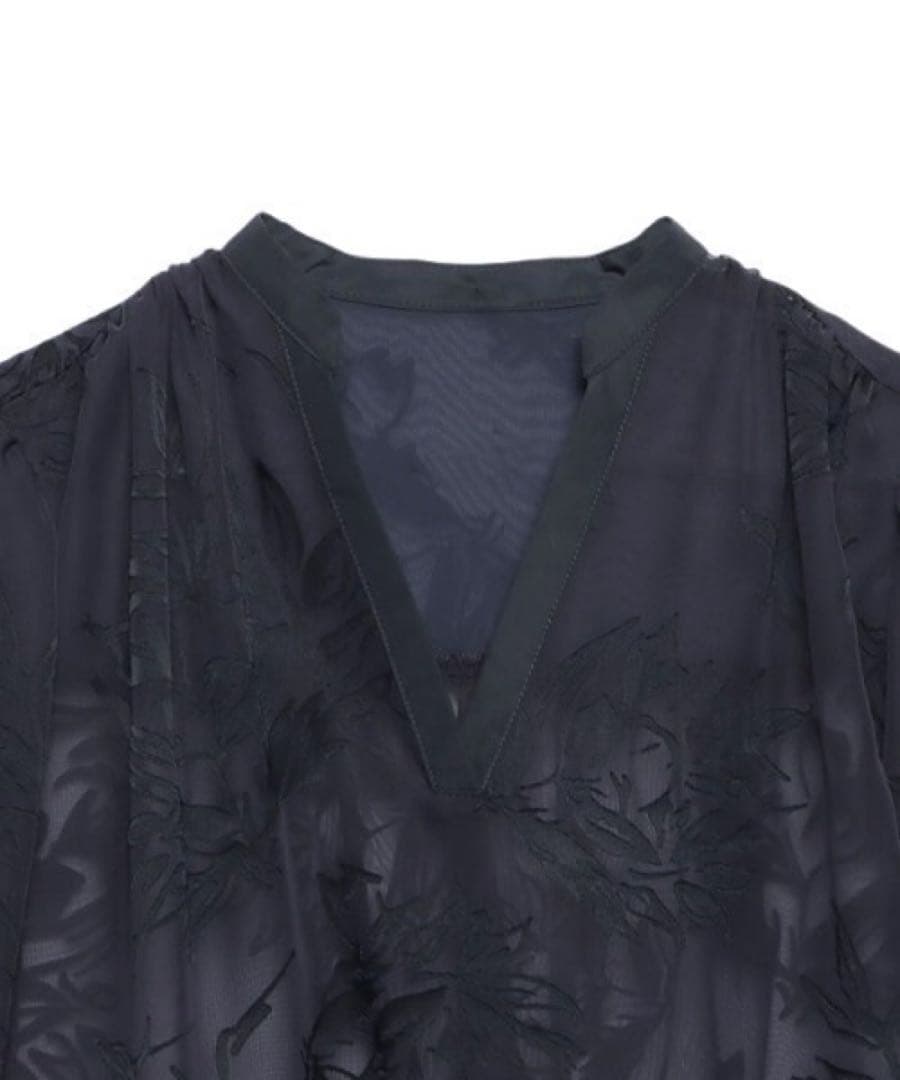 スキッパーネックオパールブラウス ネイビー アニュアンス