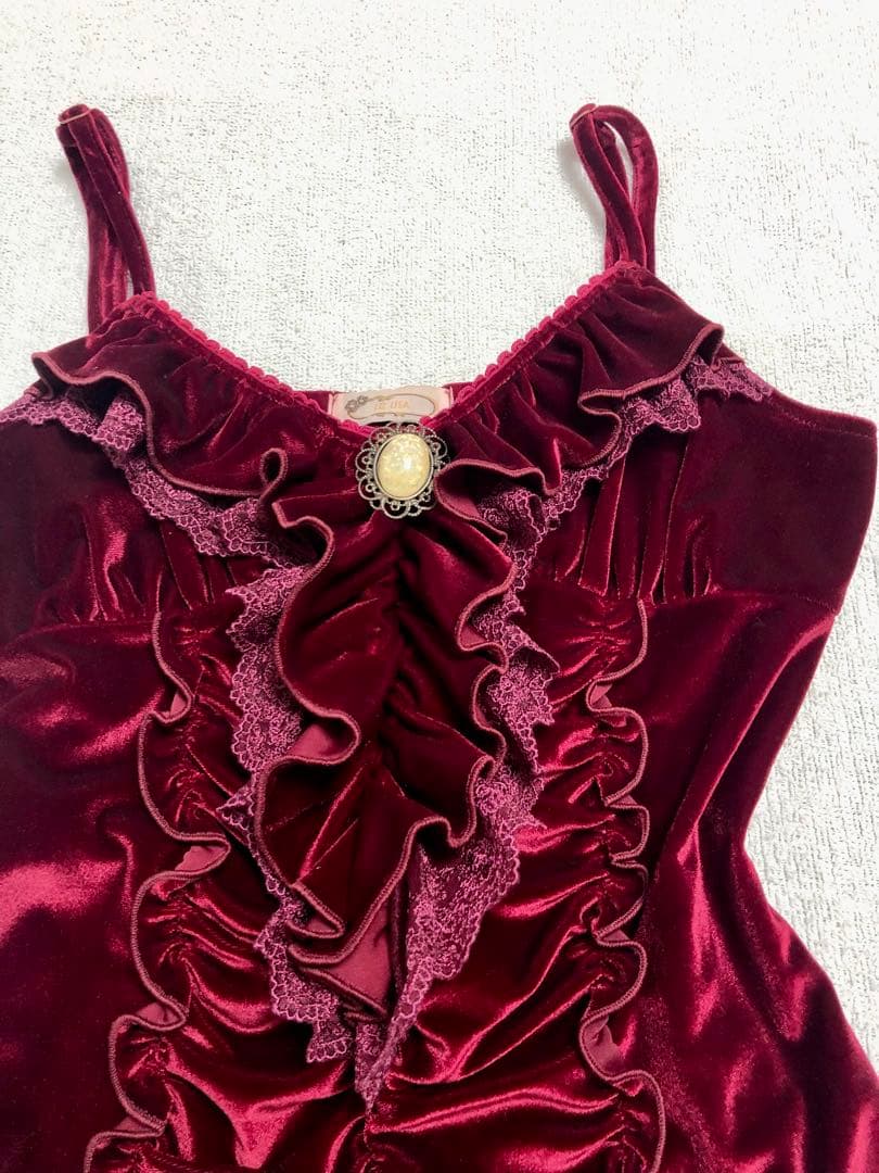 希少旧タグLIZLISAキャミソール　フリル付き　厚手ベロア　ワイン　姫系