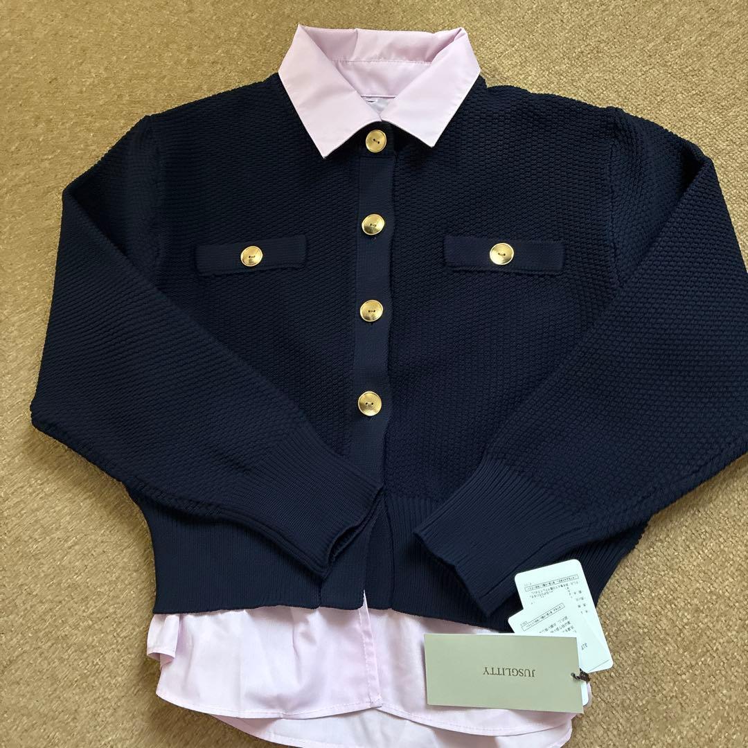 新品 ジャスグリッティー JUSGLITTY 衿付きカノコカーデガン Mネイビー