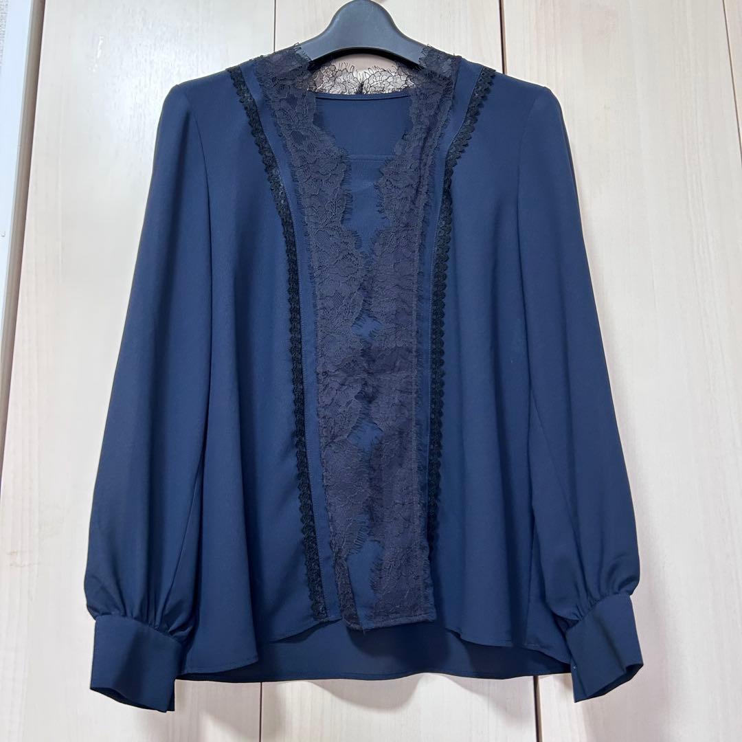 ANAYI アナイ クレープジョーゼットレースブラウス 38 オフィス 上品