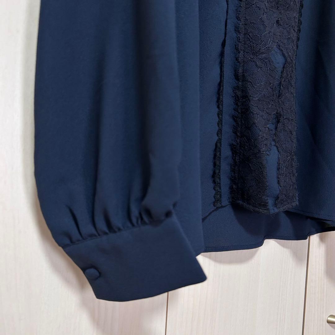 ANAYI アナイ クレープジョーゼットレースブラウス 38 オフィス 上品