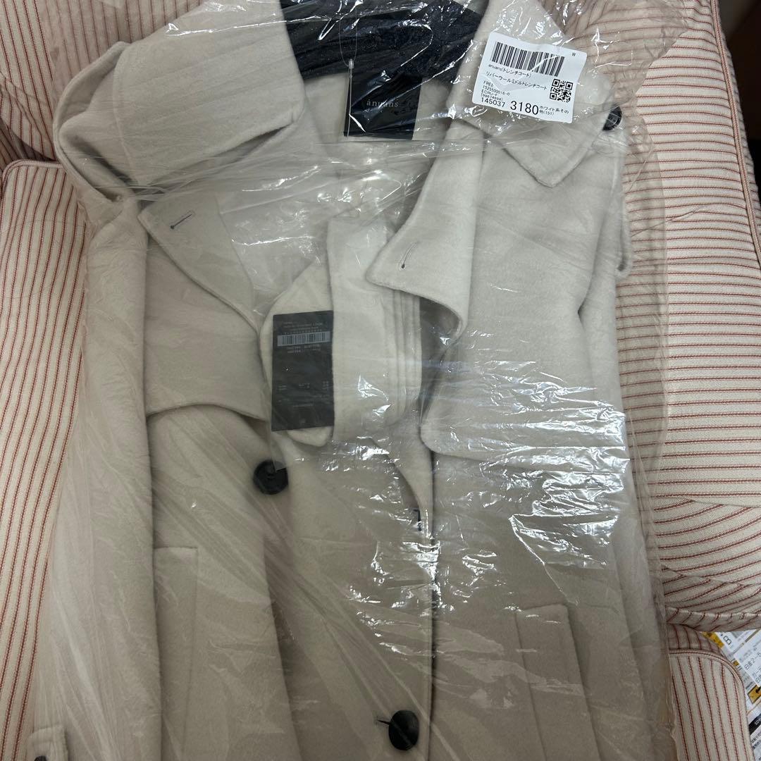 新品 anuans アニュアンス リバーウールミドルトレンチコート エクリュ