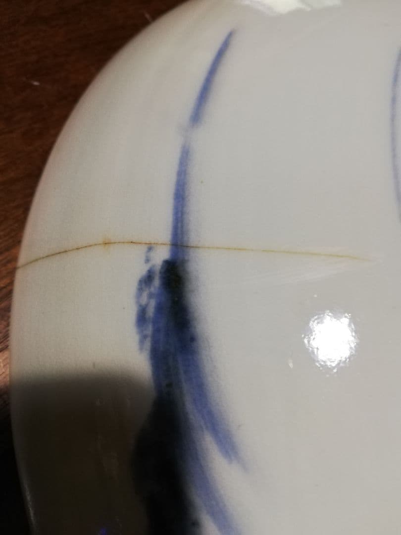 年代物、古伊万里(江戸中期～後期)(富貴長春)古伊万里染付七賢大皿