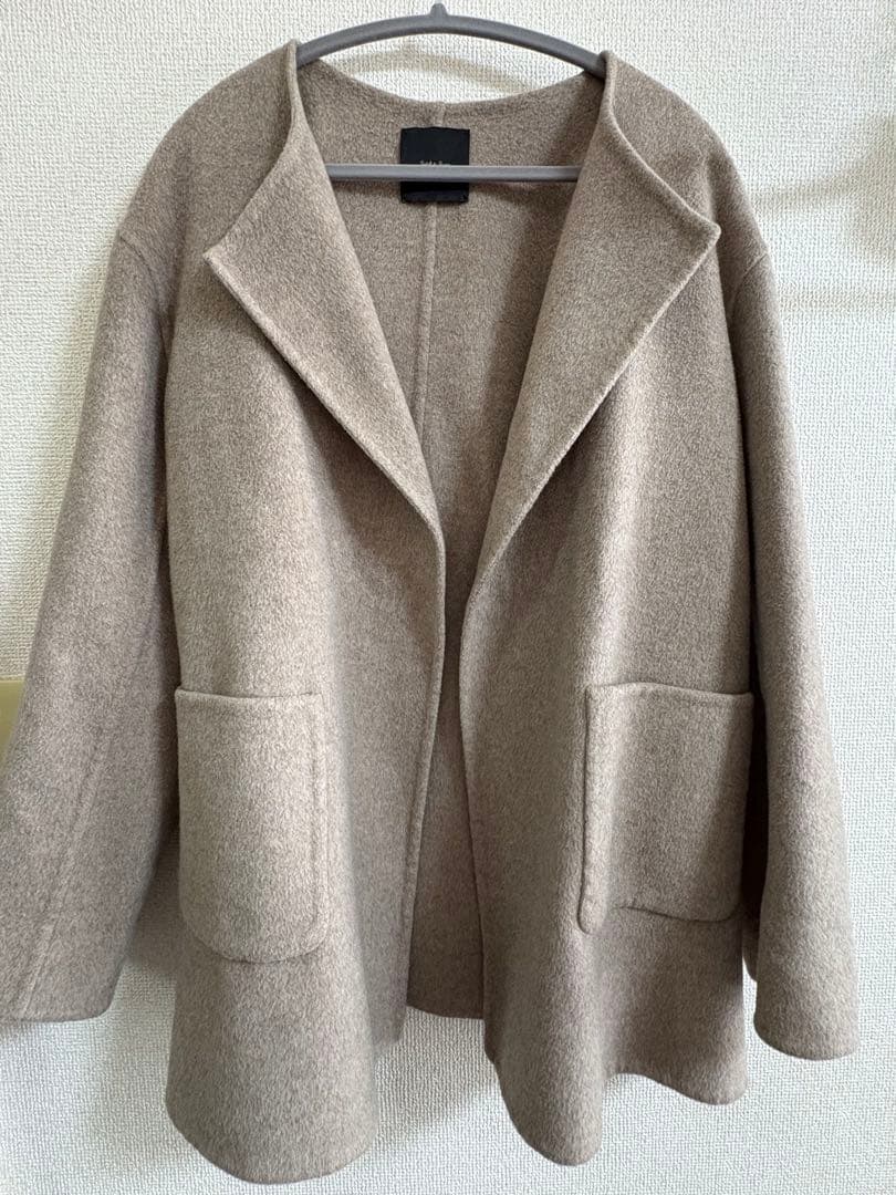 Spick&Span ノーカラーリバーコート　ベージュ　ウール　ミディアムコート