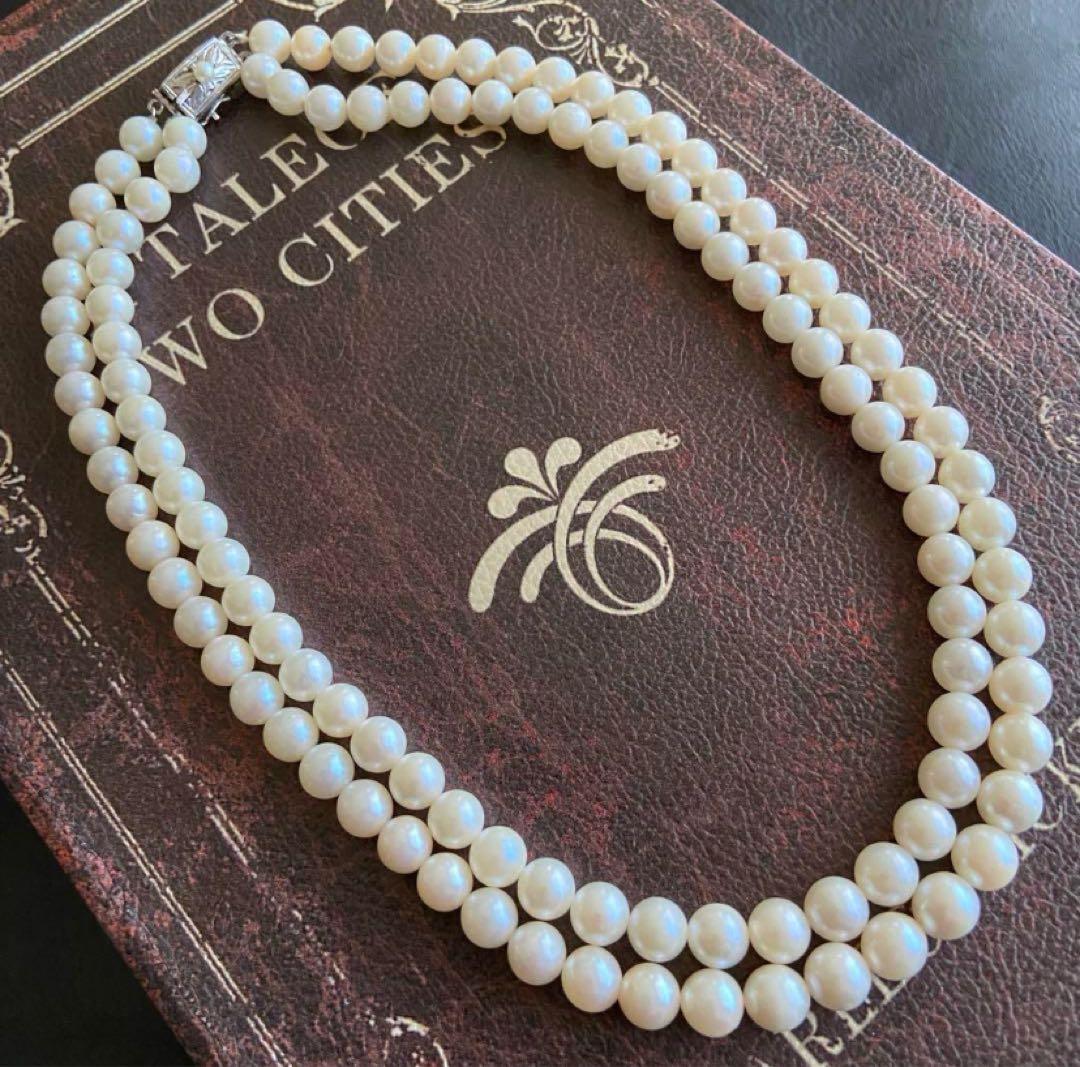 SILVER あこや真珠　パール　2連ネックレス チャーム　結婚式　入学式