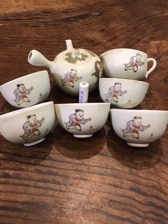 【青海】 古い九谷焼　大正時代　色絵唐人画煎茶器揃え　茶具